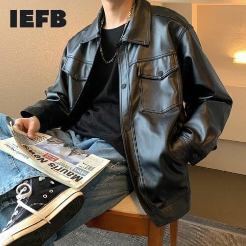IEFB PU Leather Jacket For Men 2021 Casual Loose Concise Male Loose Coat Autumn Fashion New All-match Jacket Oversize 9Y424