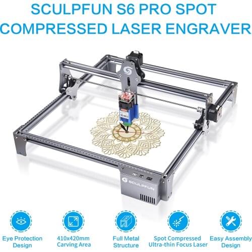 SCULPFUN 30W S6 Pro Laser Engraver 410x420mm LD+FAC Spot Compression Ultrathin Focus Engraving Cutting Machine Fixed-focus Laser