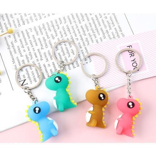 Hot Sale Cute Cartoon Keychain Little Dinosaur Keychain Animal PVC Keychains Women Bag Charm Key Ring Pendant Gifts High Quality