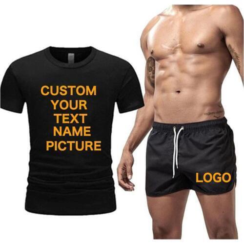2020 New T-shirt Shorts Set Men Summer 2pc Tracksuit Beach Shorts Sets Mens Casual Tee Shirts Set Sportswears Custom Your Logo