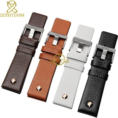 Genuine Leather strap watchband 22|24|26|28|30mm wristwatches band with Rose gold nail for DZ7271|7268|7282|7261 watch bracelet