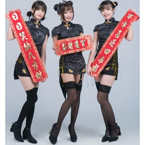 NEW Black Python Chinese Style Retro Tactics Armed Girls Modified Cheongsam Hip Wrap Dress