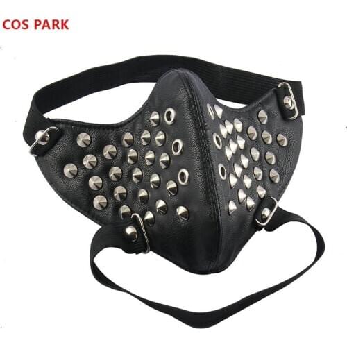 PU Mask Leather Dust Mask Creative Alloy Willow Nail Spikes Locomotive Mask Belt Mask Personality Cosplay Halloween Gifts