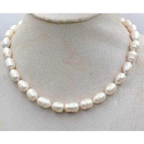 11mm oval rice white pearl choker necklace natural Freshwater PEARL Women Jewelry 35cm 43cm 15'' 17