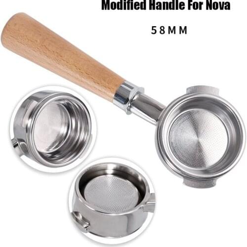 Espresso Bottomless Handle Portafilter 58MM for Nuova for Expobar Stainless Steel Solid Wood Coffee Machine Wooden Handle
