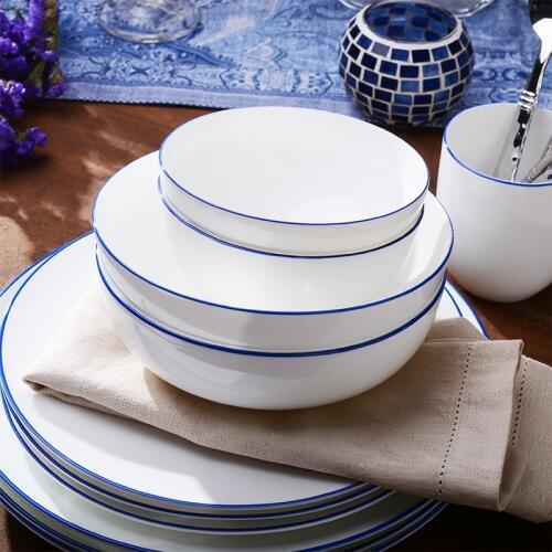 Blue Edge Bone China Coffee Pot Coffee Cup Dish Steak Dish Snack Plate