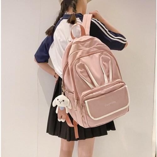 Cute Rabbit Girl School Backpack Female Large Capacity Kawaii Back Pack Mochila Pink Women Bagpack Nylon Cartoon Schoolbag