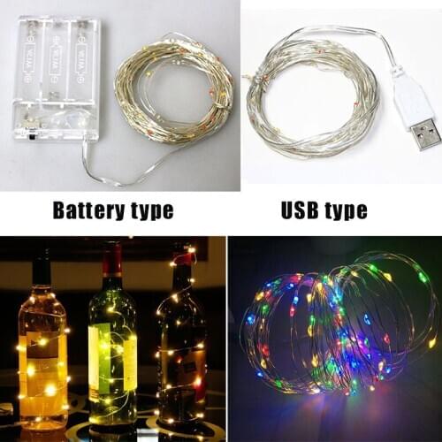 LED String Lights Battery Power Copper Wire Christmas Lights Fairy Garland 5m 10m For New Year Wedding Holiday Party Decoration