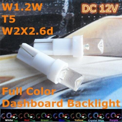 12V LED Car Bulb Lamp 10pcs T5(5mm Flood Lamp) W1.2W W2.3W W2X2.6d For Dashboard Signal Ashtray Light