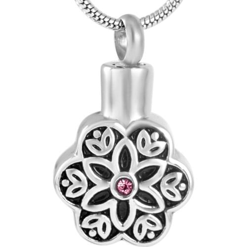 IJD9748 Stainless Steel Vintage Pattern Flower Shaped for Ashes Urn Souvenir Pendant Necklace Jewelry