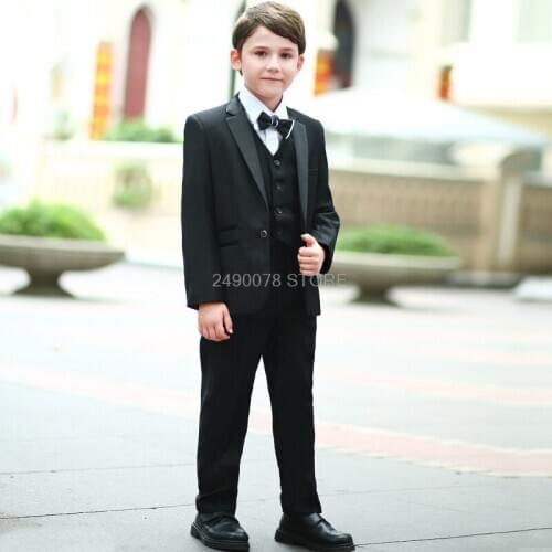 Japan Kids Piano Stage Suits Costume Boys Black 007 Jacket Vest Pants 3pcs Suit for Weddings Enfant Garcon Boys Blazer Dress