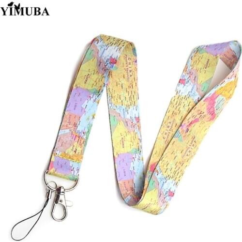 YIMUBA Novelty Wanderlust World Map Lanyards Key Chain Earth Globe Fun Pattern Webbing Ribbon Keychain Mobile Phone Neck Straps