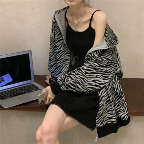 Womens Sweatshirts Japanese Harajuku Ulzzang Ins Retro Zebra Loose Lazy Sweatshirt Female Korean Kawaii Cute Clothing For Women