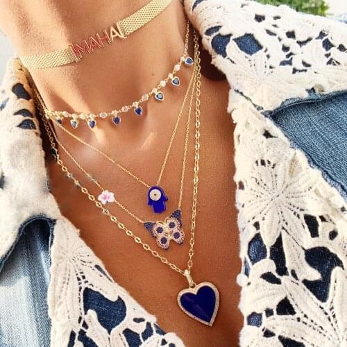 2021 New Gold Color CZ Heart Charm Choker with 5A Red Green Blue White Drip Hearts Pendant Necklace Jewelry for Women