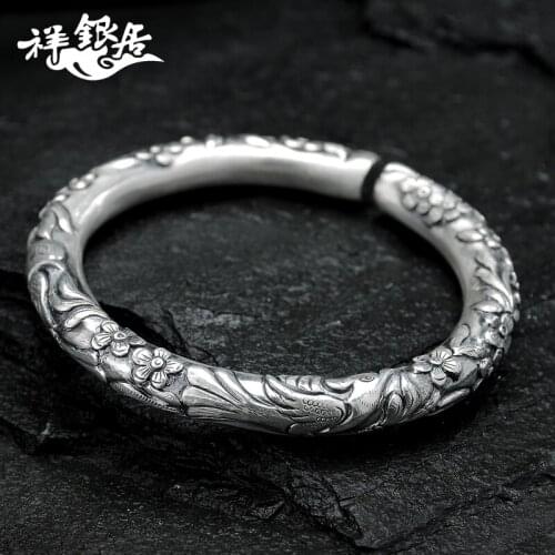Fine silver national wind restoring ancient ways the magpies plum cylindrical female S999 sterling silver bracelet