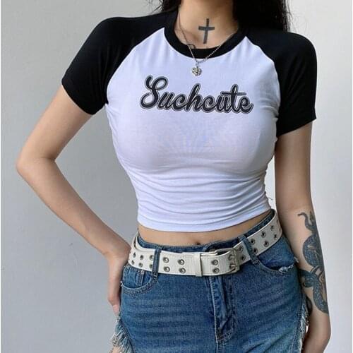 Womens Letter Crop Top Short Sleeve T Shirts Women Brand New Casual Tee Tops Summer Female T Shirt Cute Cropped Top For Female