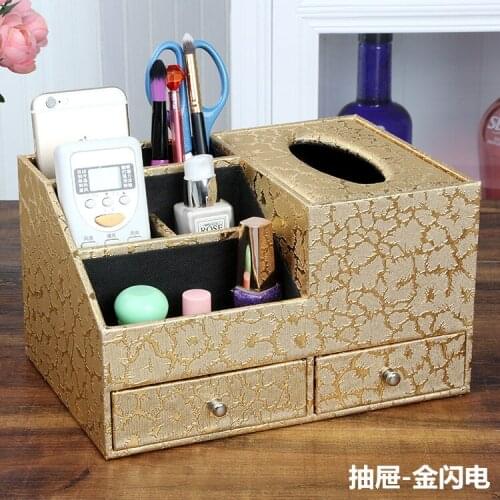 1pc Home Home PU wooden desk Cosmetic Storage Box drawers Dresser Finishing Box Desktop Plastic Multi-skin Care Products Shelf