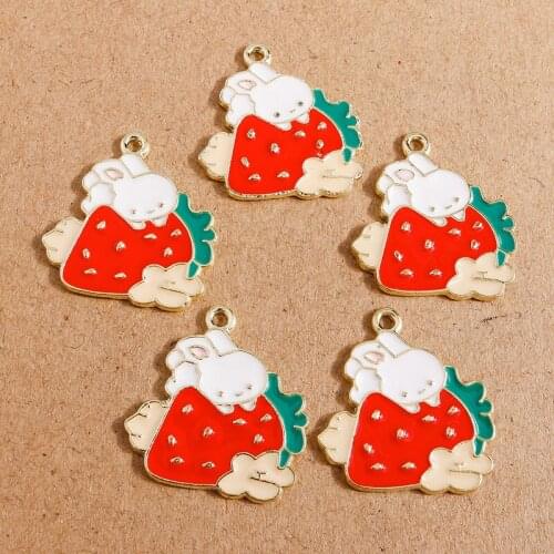 10pcs 24*25mm Cute Rabbit Strawberry Charms for Jewelry Making Animal Charms Fit Pendants Necklaces Bracelets Earrings DIY Craft
