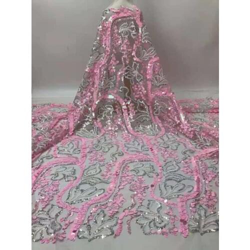 2021 High Quality African Lace Fabric 5 Yards Small Fresh French Sequin Embroidery Tulle Mesh DIY Dress Fashion Sewing Cloth