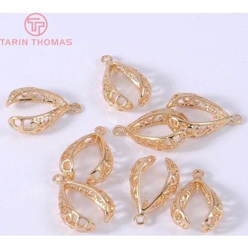 6PCS 18x14MM 24K Champagne Gold Color Plated Brass Drop Shape half hole beads Connector Charms High Quality Jewelry Accessories