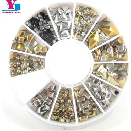 5 Wheel/lot Metallic Rivets Studs 3D DIY Nail Art Decorations Rhinestone Golden & Silver 200pcs Stud Salon Nail Beauty Tools