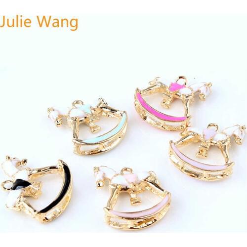Julie Wang 5pcs Enamel Trojan Horse Charms Alloy Gold Tone Pendant Necklace Bracelet Jewelry Making Accessory
