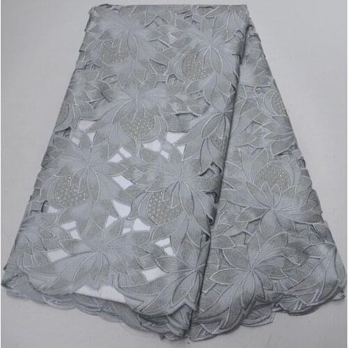 5yards/pc) High quality grey African cotton lace soft Swiss voile lace fabric with stones and neat embroidery for dress CLP317