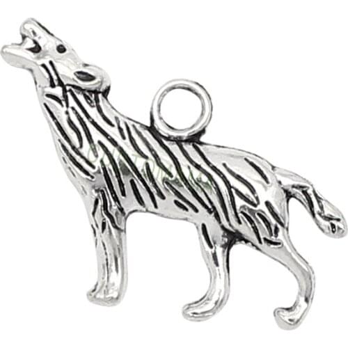 50pcs-Antique Silver Tone Wolf Charms Pendant, Jewelry Finding 26x18mm