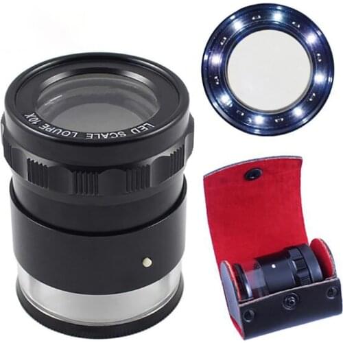8 LED lights Magnifiers Lighting Portable 10 Times HD Amplifier With Scale, Adjustable Focus Cylinder Magnifier Magnifying Glass