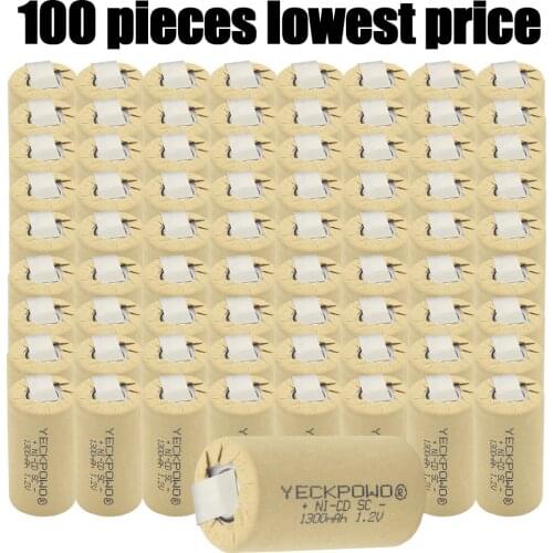 100 pieces SUB C battery SC batteries nicd akkus for power tools real capacity 1.2V 1300mah for bosch for dewalt batteria