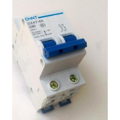 CHINT DZ47-60 C60 AC230/400V 2P 60A Rated Current 2 Pole Miniature Circuit Breaker