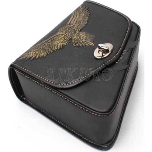 For Harley Sportster XL883 1200 Honda Suzuki Motorcycle Black PU Leather Eagle Logo Tool Bag Luggage Right Side Saddle Bag