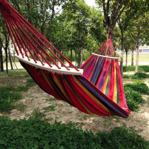 Newest 2 People Outdoor Camping Hammock Bend Wood Stick Swing Leisure Garden Canvas Swing Hanging Chair 260*150cm Hangmat