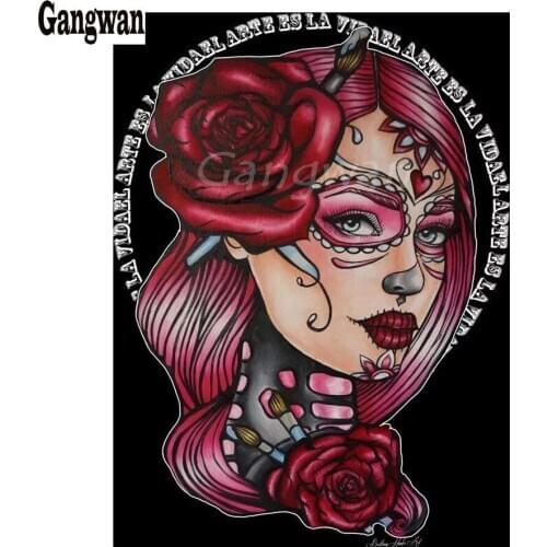 3D picture of rhinestones mosaic sugar skull full embroidery paint with diamonds painting beauty girl crystal halloween decor