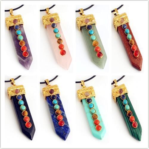 KFT Natural Healing Stone Crystal Quartz Amethysts Chakra Pointed Small Stone Beads Sword Stone Pendant Jewelry For Women Men