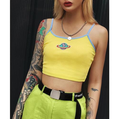 New Womens Sexy Embroidery Short Crop Tank Tops Camisole Vest Unique Hot Summer Sweet Cute Print Casual Crop Tanks Sun-Tops