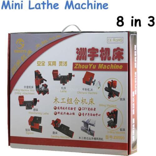 8 in 3 DIY Mini Lathe Machine Tool All Metal Lathe Mini Lathe for Wood and Soft Metal Multi-Functional