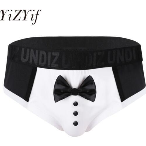 YiZYiF Sexy Gay Mens Soft Lingerie Cute Bow Tuxedo Briefs Jockstraps Underwear For Bachelor Fellowship Gentlemens Party