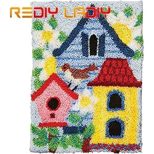 Latch Hook Kits Make Your Own Rug Color Bird House Crocheting Cushion DIY Carpet Rug Acrylic Yarn Printed Canvas Arts & Crafts
