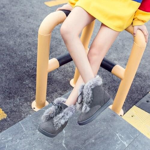 2021 New Winter Warm Snow Shoes Woman Round-toe Female Flock Leather Women Shoes Women Flats Ankle Snow Boots Fur Boots Hot