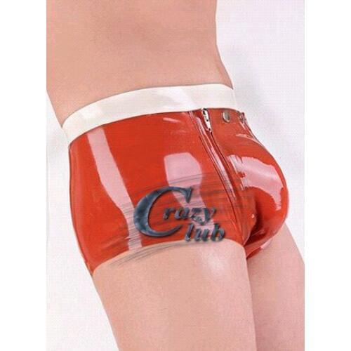 New Rushed Erotic Latex Fetish Latex Tight Briefs Sexy Orange Rubber Boxer Shorts Underwear With Front Zipper Custom Size Sale