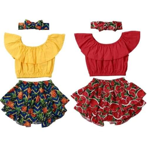 New 3PCS Set Sweet Baby Girl Ruffle Red Tops Girls Watermelon Shorts Pants Kid Sunsuit Toddler Clothes