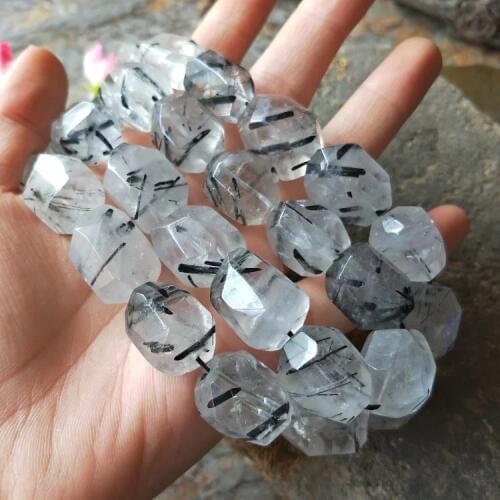 Loose beads big shape 15*18mm black TOURMALINE baroque faceted free shape for DIY jewelry making FPPJ wholesale beads nature