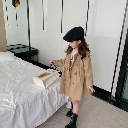 2021 Spring New Arrival Children Clothing Fashion Baby Girl Windbreaker Coat 2-8 Years Old Trench British Style Khaki Color