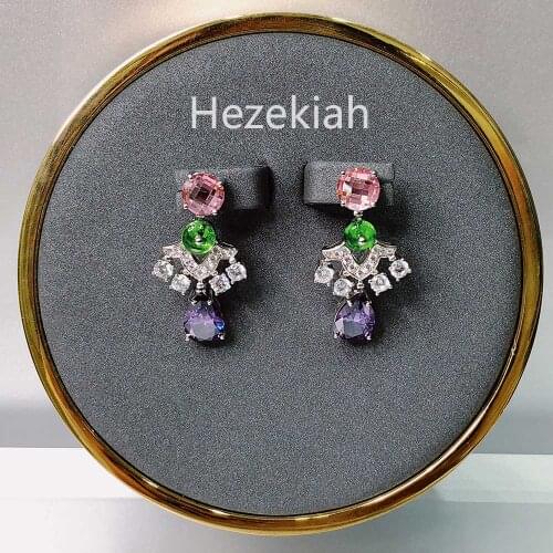 Hezekiah Luxurious High-end LADIES EARRINGS Purple Pink Earrings Celebrity temperament Dance party Banquet Earrings