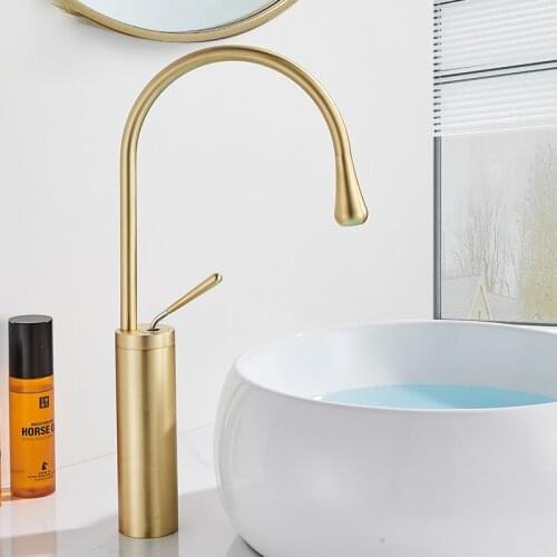 Brushed Golden Basin Faucet Single Lever 360 Rotation Spout Brass Mixer Tap For Kitchen Hot Cold Water Bathroom Basin Water Sink