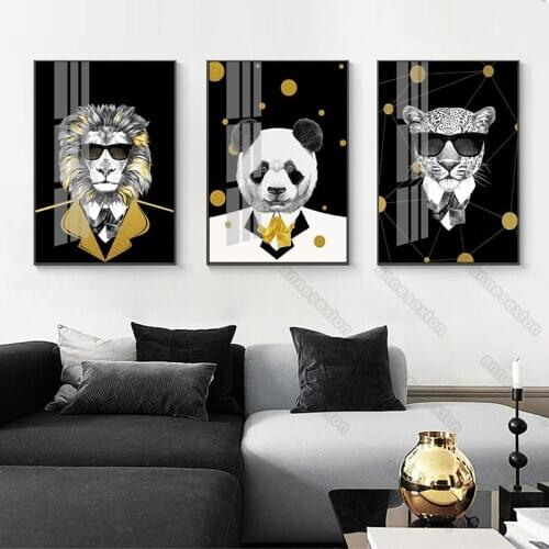 Modern Abstract Pictures Canvas Painting Poster Handsome Men and Animals Mixture Bear Lions Wolf for Home Rooms Wall Decoratio