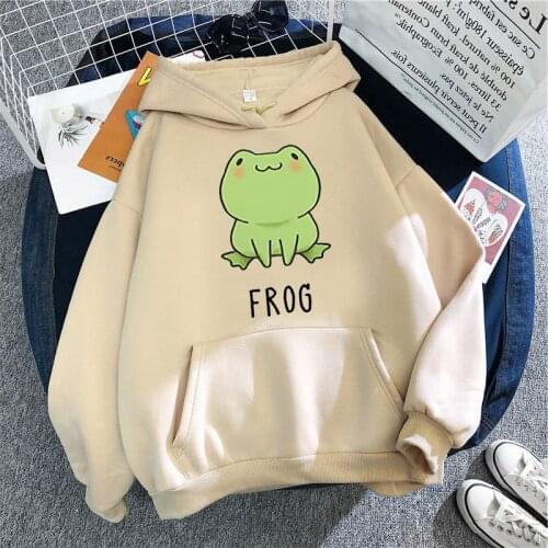 Kawaii frog hoodie print cartoon oversized sweatshirt with hood unisex casual basic student cute pullover wool Sudader XS-3XL