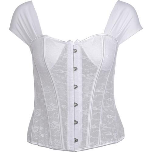 Vintage Victorian Womens Shirts Blouse 2020 Corset Waist Lace See-through Bandage Black Top Steampunk Women Summer White Shirt