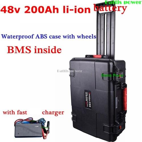 Waterproof 48V 200AH li ion battis with 120A BMS for 7000w scooter bike EV inverter Solar energy storage + 15A charger